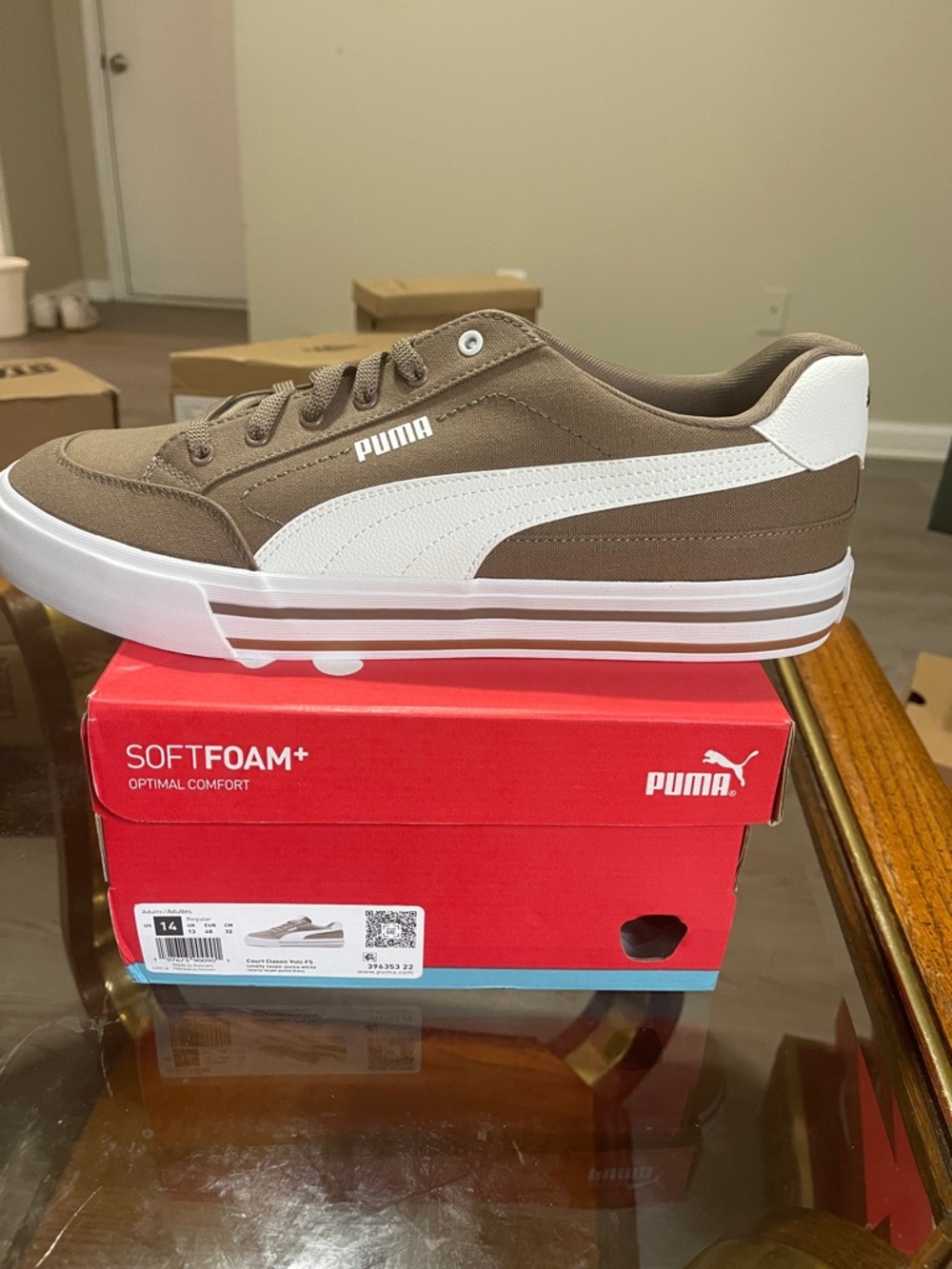 Puma Taupe Canvas Low-Top Sneaker with White Stripe